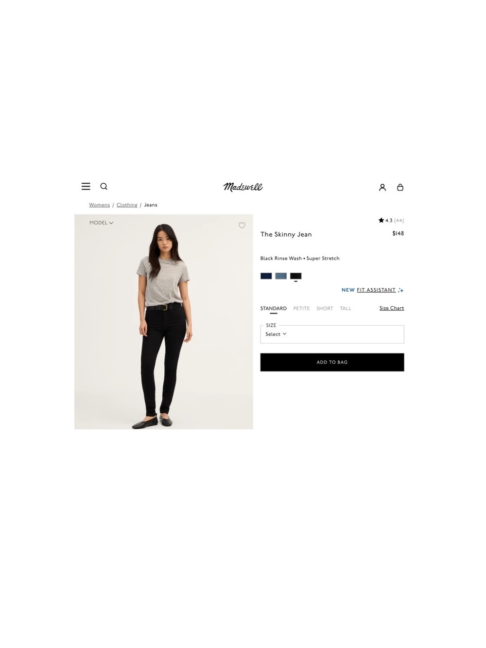 Madewell - 10” High-Rise Skinny Jean - Black Rinse - Size 27